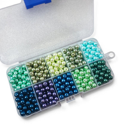 Boîte de 10 compartiments de perles de verre nacrées – 10 couleurs – Environ 500 perles