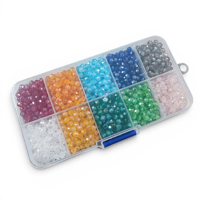 Boîte de 10 compartiments de perles de verre à facettes galvanisées AB – 10 couleurs – Environ 2 000 perles