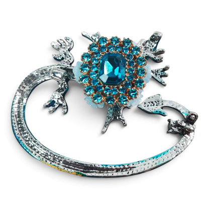 Perle XL spéciale tige – Dragon à longue queue – Bleu turquoise émaillé et strass