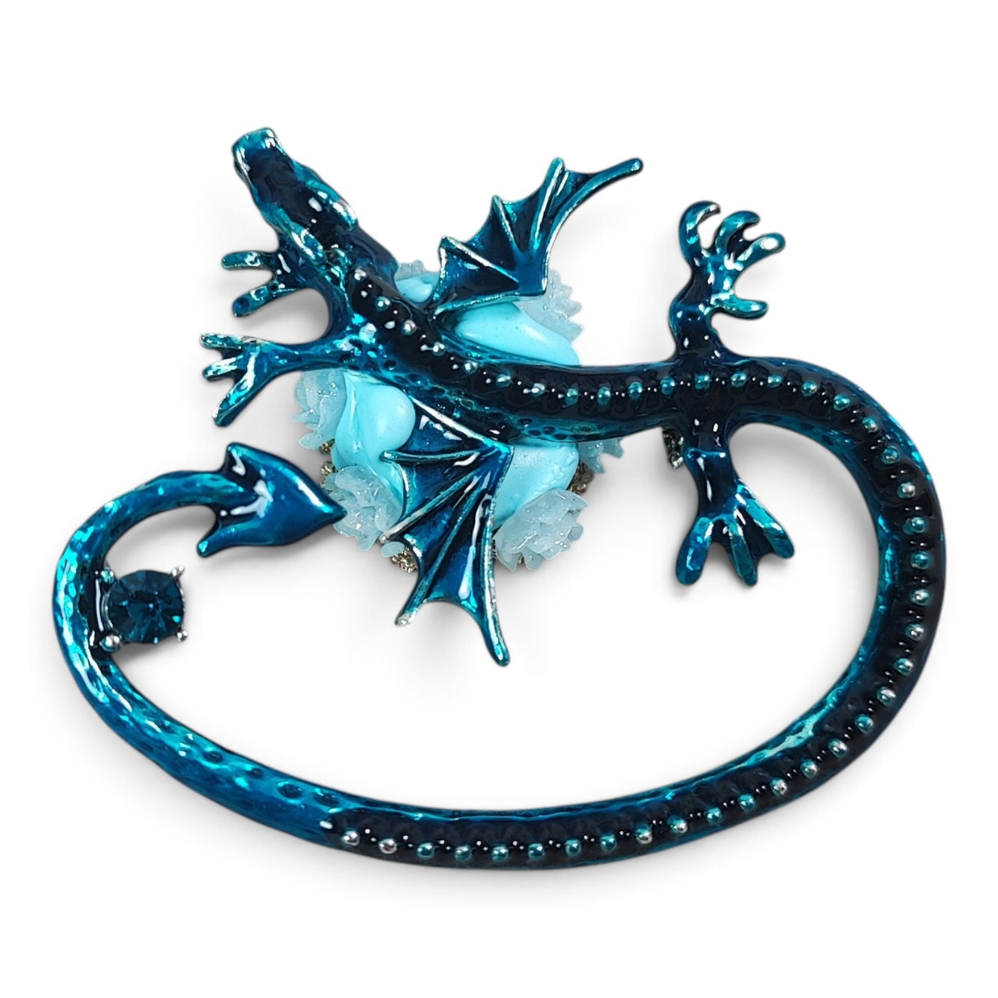 Perle XL spéciale tige – Dragon à longue queue – Bleu turquoise émaillé et strass