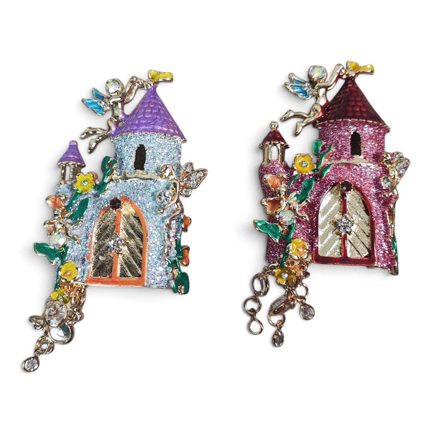 Perle XL spéciale tige – Château de princesse et petites fées – Pailletée avec pampilles en verre