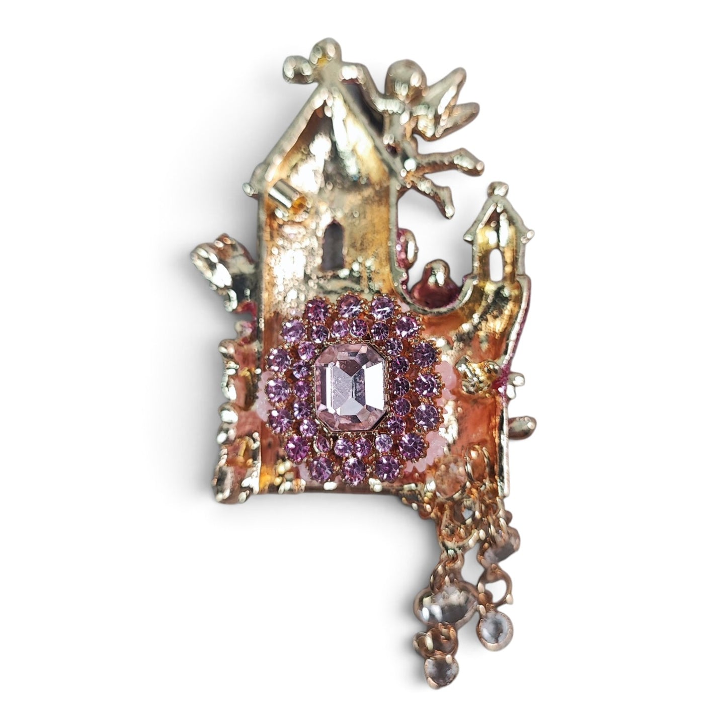 Perle XL spéciale tige – Château de princesse et petites fées – Pailletée avec pampilles en verre