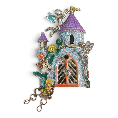 Perle XL spéciale tige – Château de princesse et petites fées – Pailletée avec pampilles en verre
