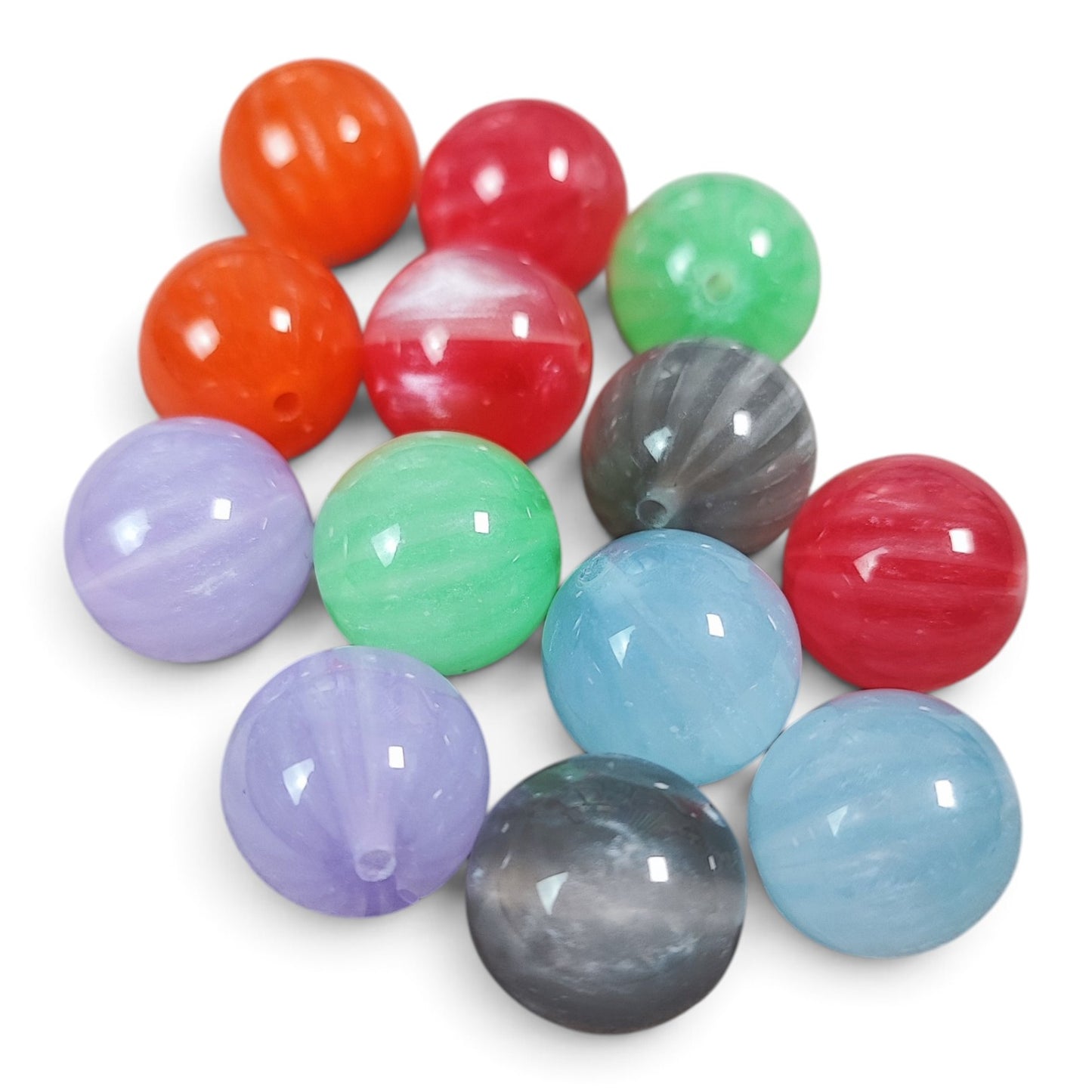 Perles en résine 16 mm spéciale tige – Rondes striées – Effet pastèque