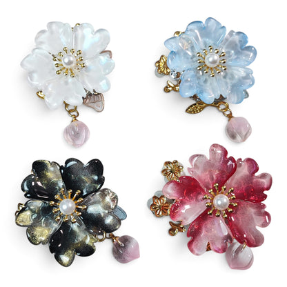 Perle spéciale tige – Grande fleur en acrylique et papillon assorti – 4 coloris