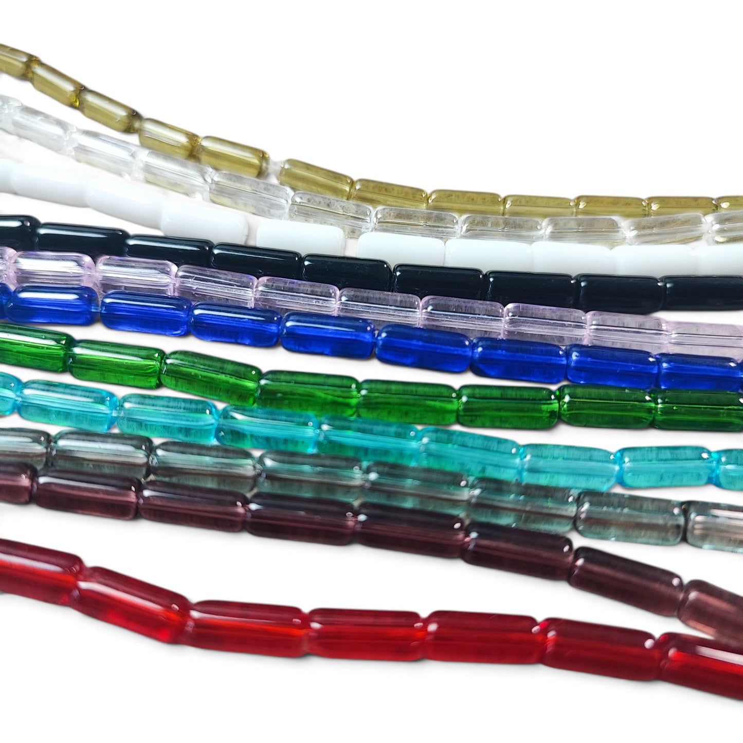 Fil de perles en verre – Forme tube – Plusieurs coloris au choix