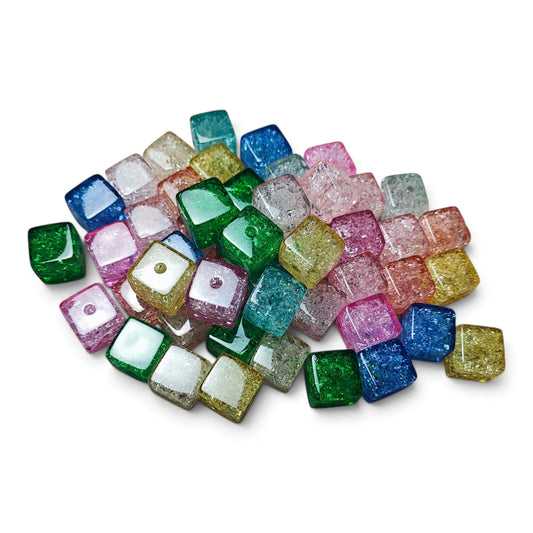 x1 Perle acryliques transparentes craquelées – Forme cubique 16 mm – Spéciale tige