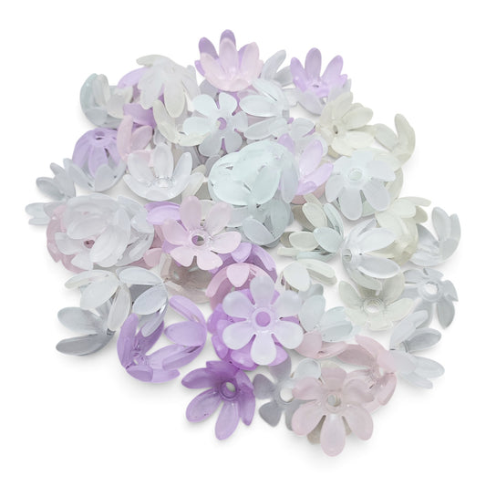 x10 Perles coupelles en acrylique transparentes givrées – Motif floral – Compatibles tiges