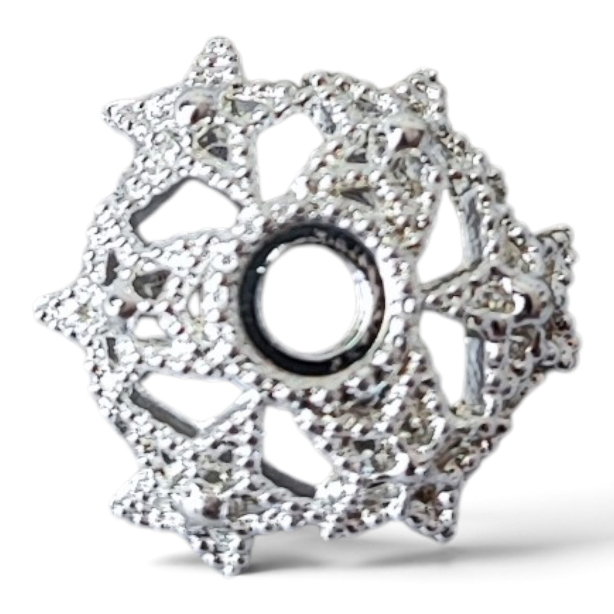 Coupelle argentée pour perle 16 mm – Motif géométrique ou étoile