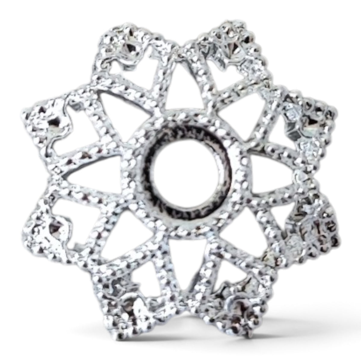 Coupelle argentée pour perle 16 mm – Motif géométrique ou étoile