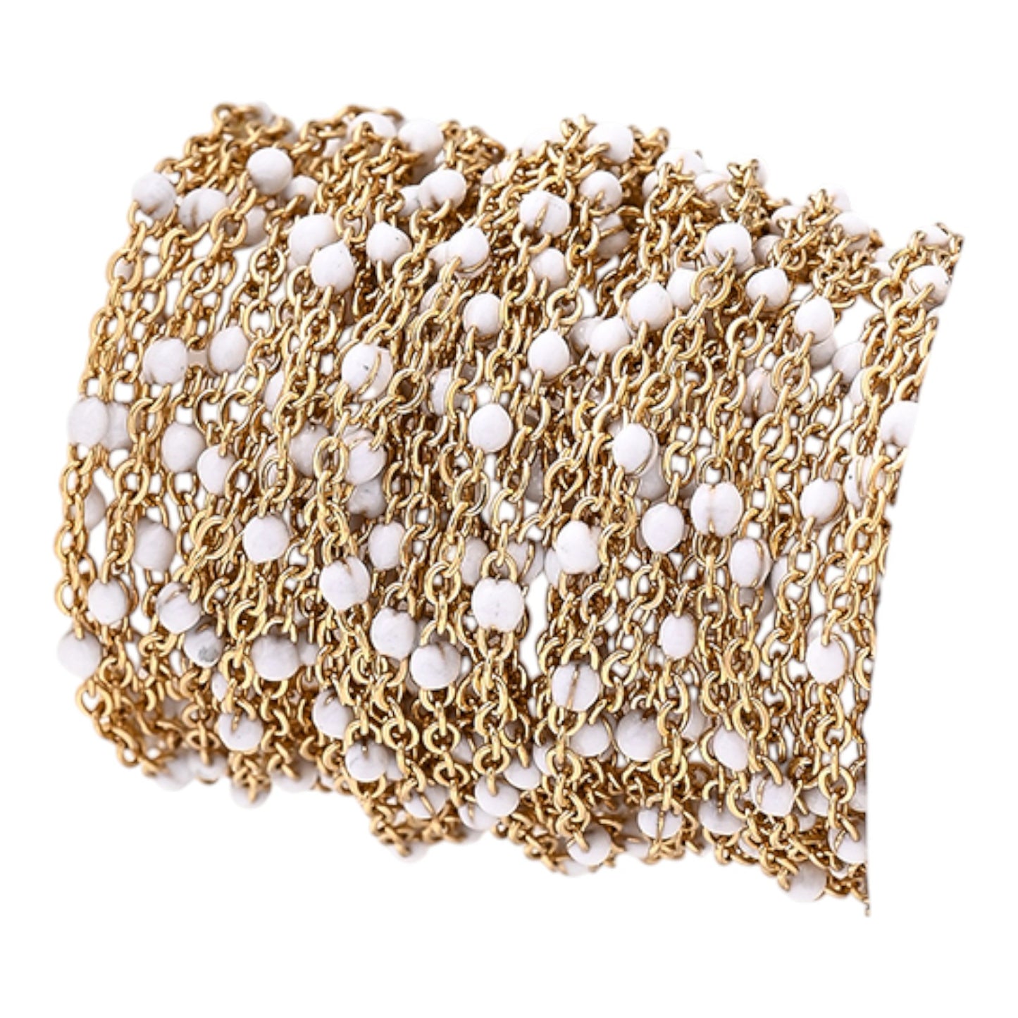 x20 cm Chaîne en O avec Gouttes Perlées Émaillées – Acier inoxydable 304 Plaqué or 18K