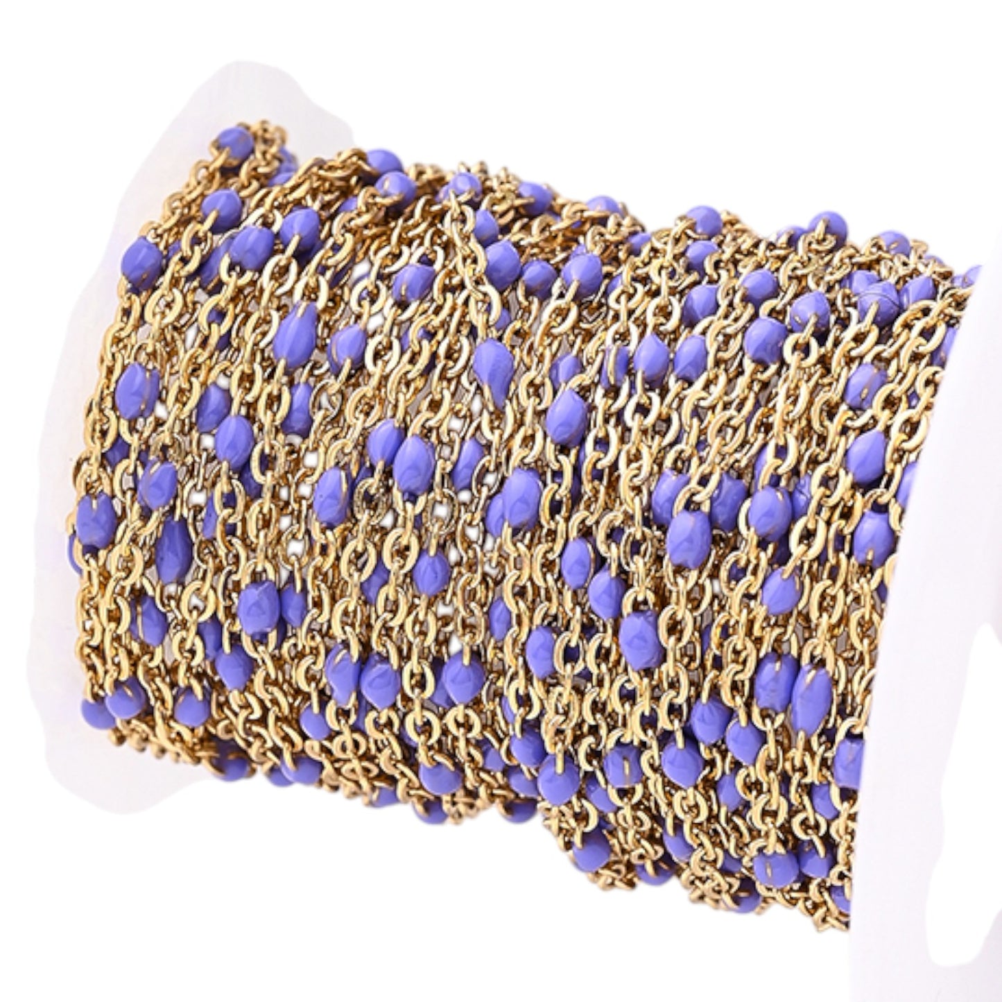 x20 cm Chaîne en O avec Gouttes Perlées Émaillées – Acier inoxydable 304 Plaqué or 18K