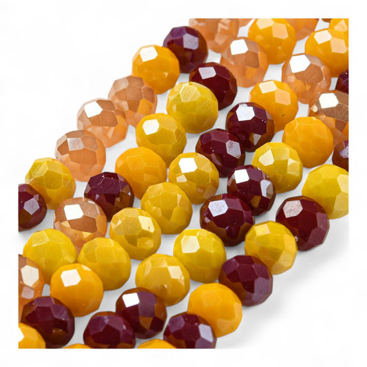 Perles en Verre à Facettes – Rondelles Jaune orangé et Rouge – 6x5 mm