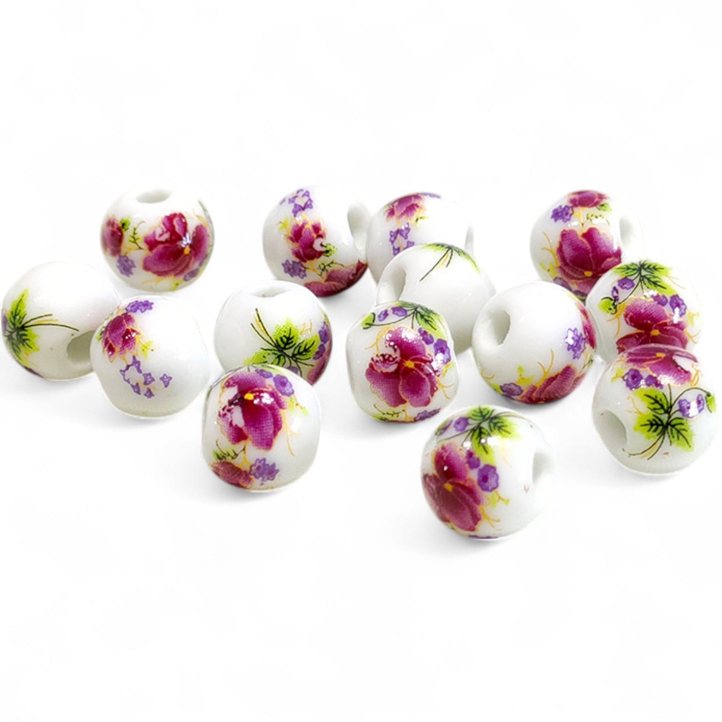 x1 Perle en Céramique Blanche à Fleurs – Ø10 mm
