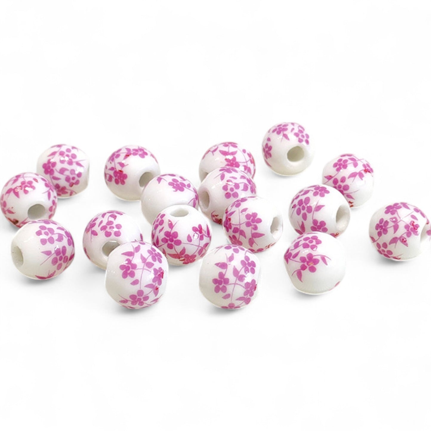 x1 Perle en Céramique Blanche à Fleurs – Ø10 mm