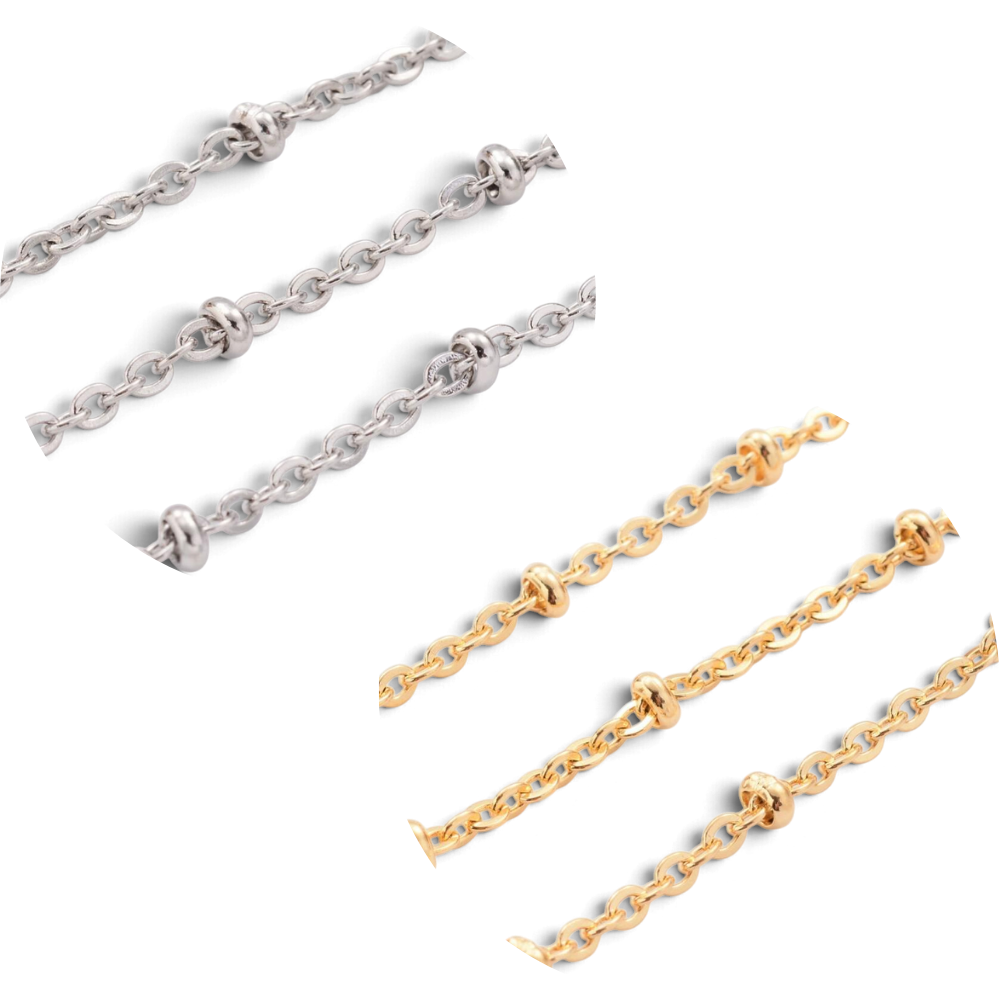 Chaîne à Maillons en Acier Inoxydable 304 avec Perles Rondelles – 20 cm – 2 Coloris