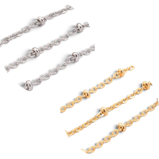Chaîne à Maillons en Acier Inoxydable 304 avec Perles Rondelles – 20 cm – 2 Coloris