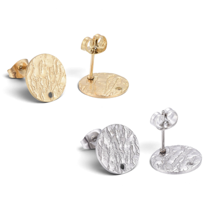 x1 Paire Boucles d’Oreilles à Clous Rondes Texturées en Acier Inoxydable 304 – 12 mm – 2 Coloris