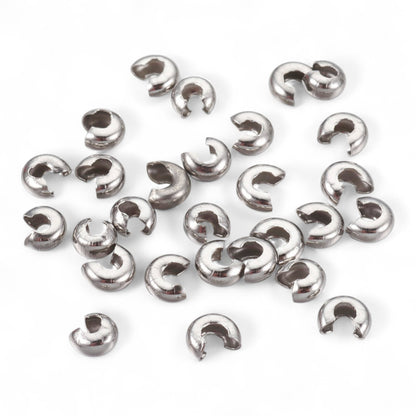 x10 Cache-Perles à Écraser en Acier Inoxydable 304 – Argenté ou Doré – 4,5 mm
