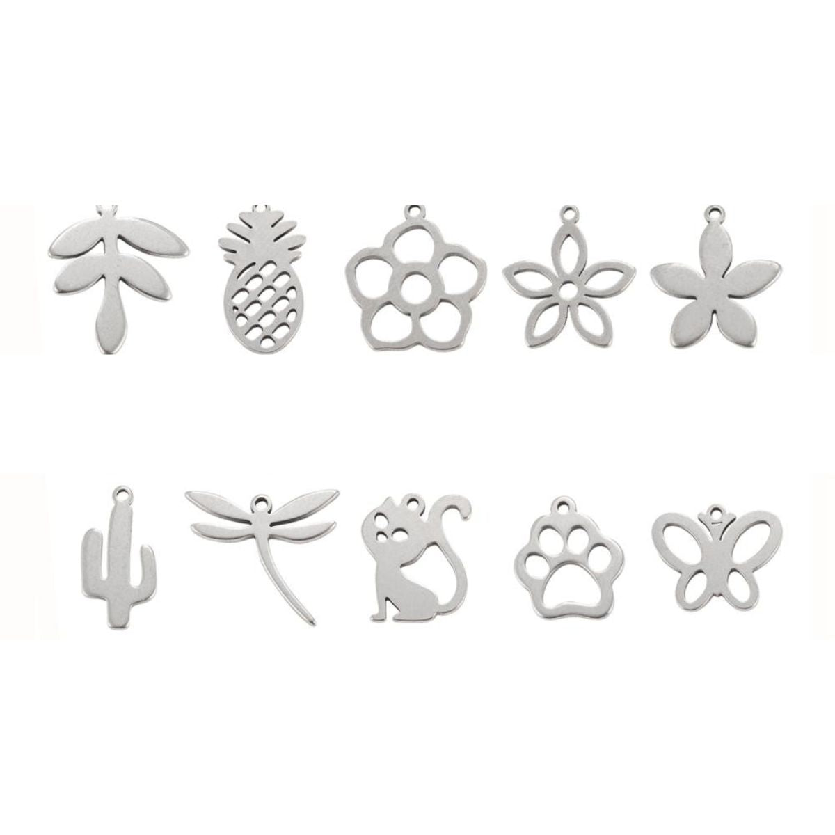 Lot de 10 Pendentifs Découpés au Laser en Acier Inoxydable 304 – Motifs Variés