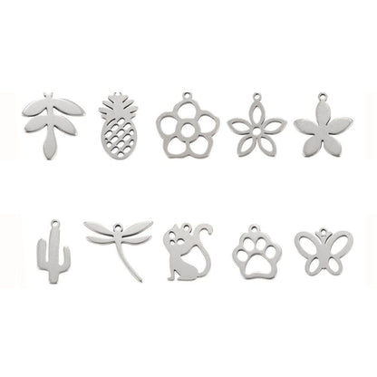 Lot de 10 Pendentifs Découpés au Laser en Acier Inoxydable 304 – Motifs Variés