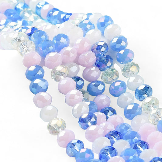 Perles en Verre à Facettes – Rondelles Bleu et Rose – 8x6 mm