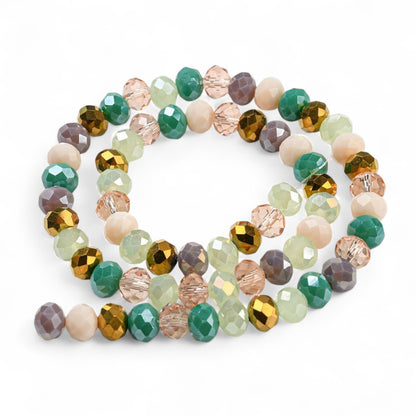 Perles en Verre à Facettes – Rondelles Vert et Doré – 8x6 mm
