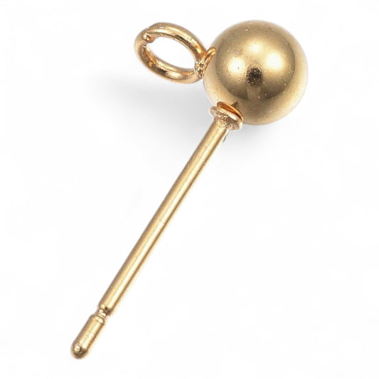 x1 paire Clous d’oreilles ronds avec boucle – Acier inox 304 plaqué or 24K