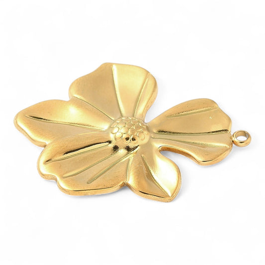 Pendentif Fleur Plaqué Or 18K – Acier Inoxydable 304, 27x36 mm