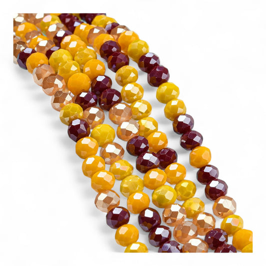 Perles en Verre à Facettes – Rondelles Jaune orangé et Rouge – 6x5 mm