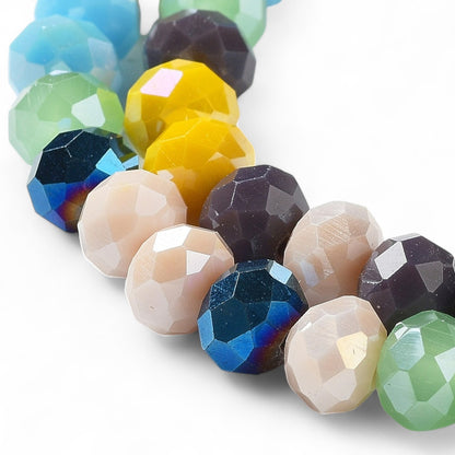 Perles en Verre à Facettes – Rondelles Multicolore Bleu et Jaune  – 8x6 mm