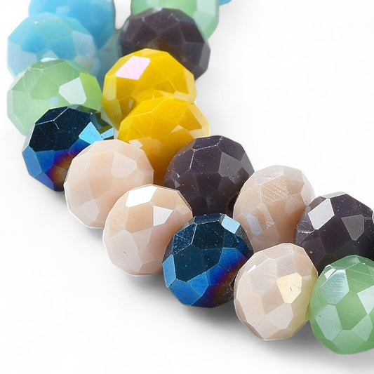 Perles en Verre à Facettes – Rondelles Multicolore Bleu et Jaune  – 8x6 mm