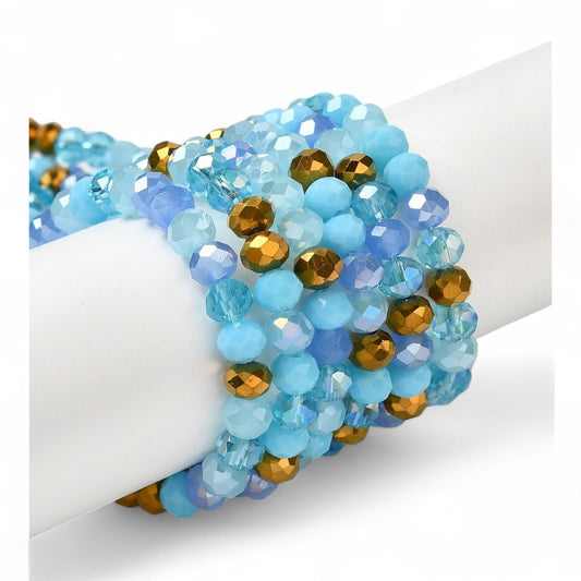 Perles en Verre à Facettes – Rondelles Bleu et Doré – 6x5 mm