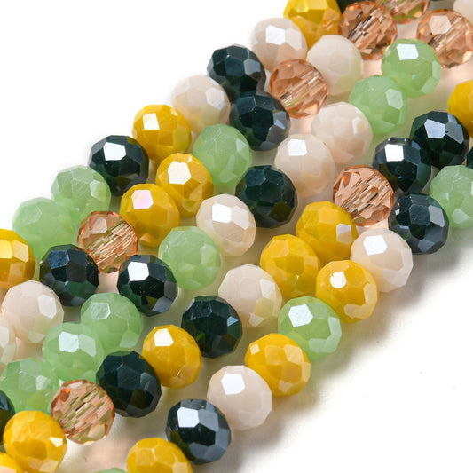 Perles en Verre à Facettes – Rondelles Jaune, Vert et Beige – 6x5 mm