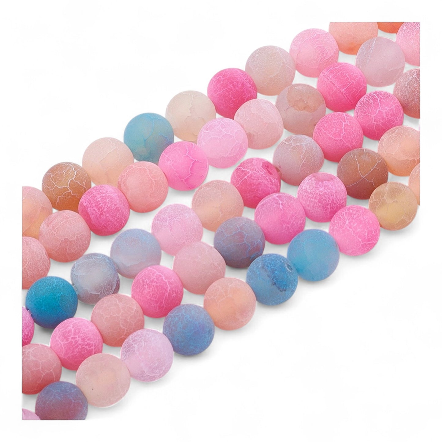 Perles d’Agate Efflorescente Givrées – Couleurs Assorties