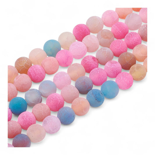 Perles d’Agate Efflorescente Givrées – Couleurs Assorties
