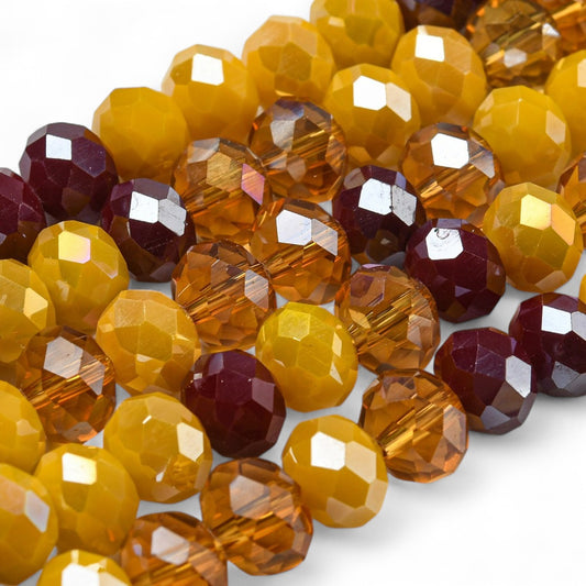Perles en Verre à Facettes – Rondelles Jaune et Bordeaux  – 8x6 mm