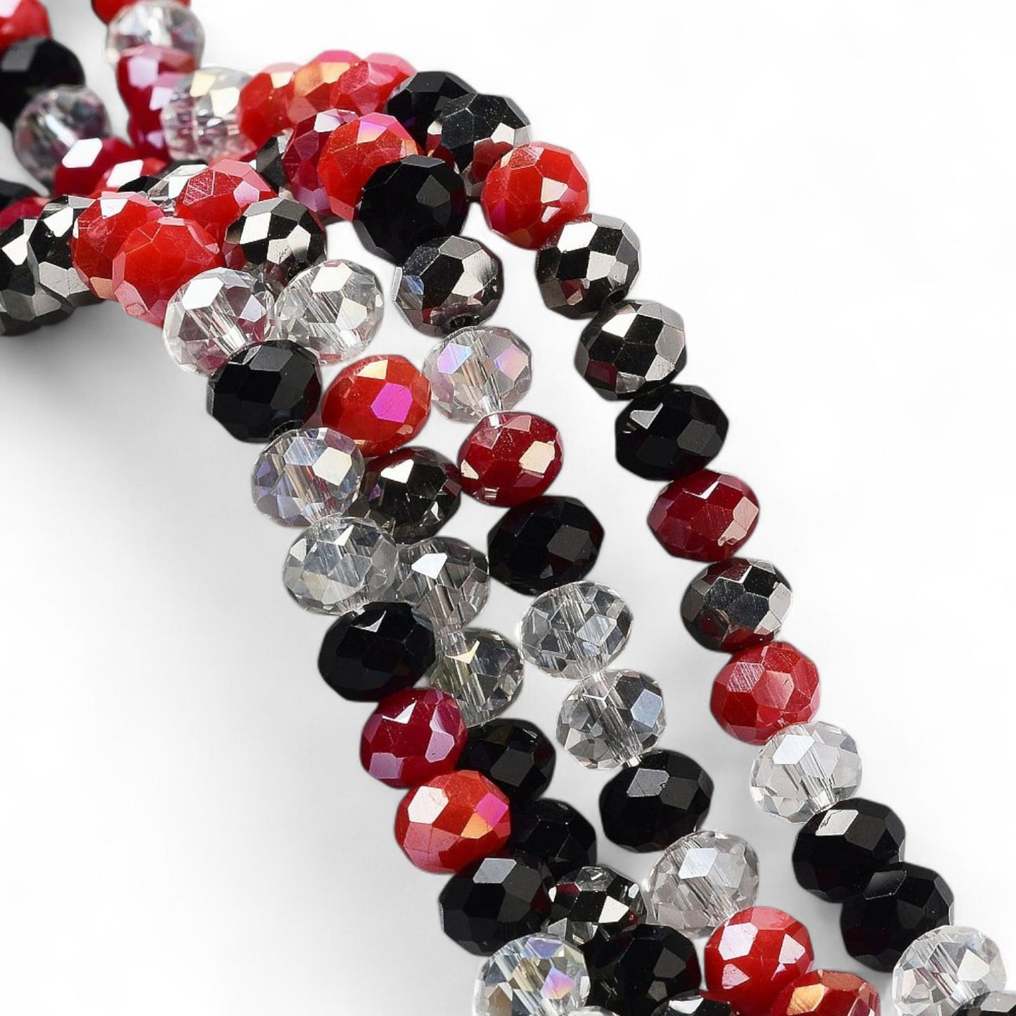 Perles en Verre à Facettes – Rondelles Rouge, Noir et Transparent – 8x6 mm