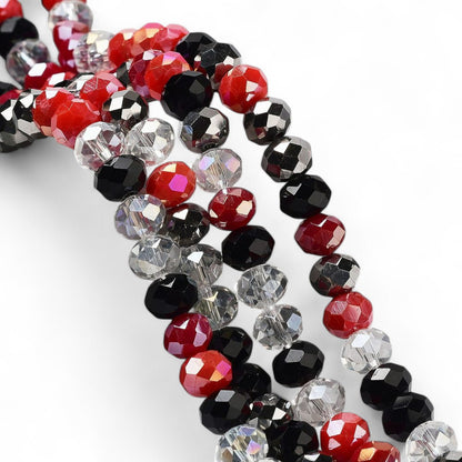 Perles en Verre à Facettes – Rondelles Rouge, Noir et Transparent – 8x6 mm