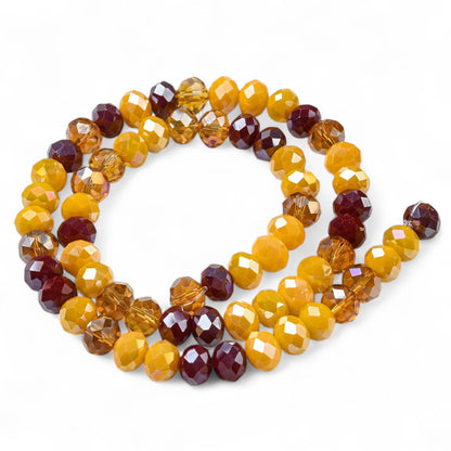 Perles en Verre à Facettes – Rondelles Jaune et Bordeaux  – 8x6 mm