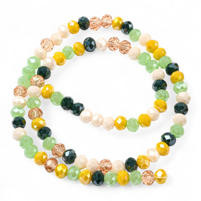 Perles en Verre à Facettes – Rondelles Jaune, Vert et Beige – 6x5 mm