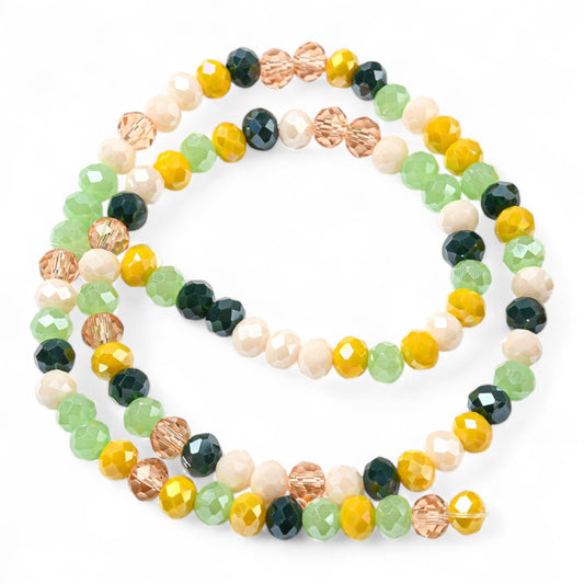 Perles en Verre à Facettes – Rondelles Jaune, Vert et Beige – 6x5 mm