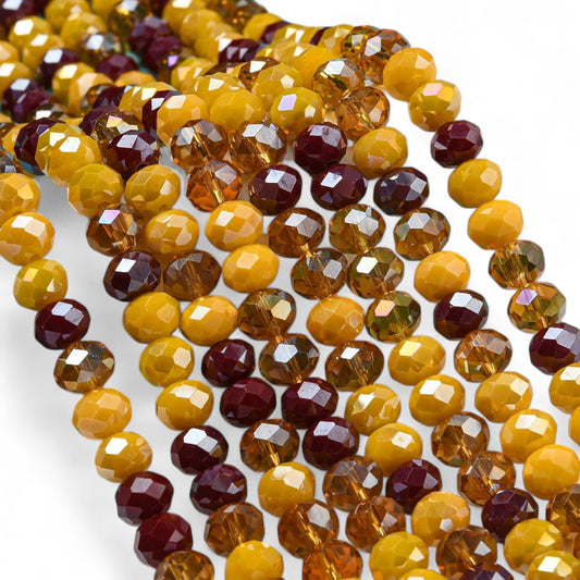 Perles en Verre à Facettes – Rondelles Jaune et Bordeaux  – 8x6 mm