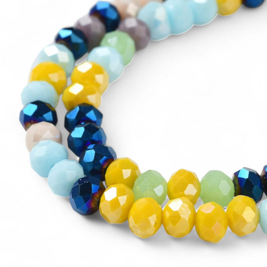 Perles en Verre à Facettes – Rondelles Bleu et Jaune Opaque – 6x5 mm