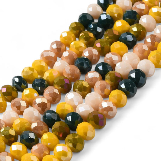 Perles en Verre à Facettes – Rondelles Vert et Jaune  – 8x6 mm