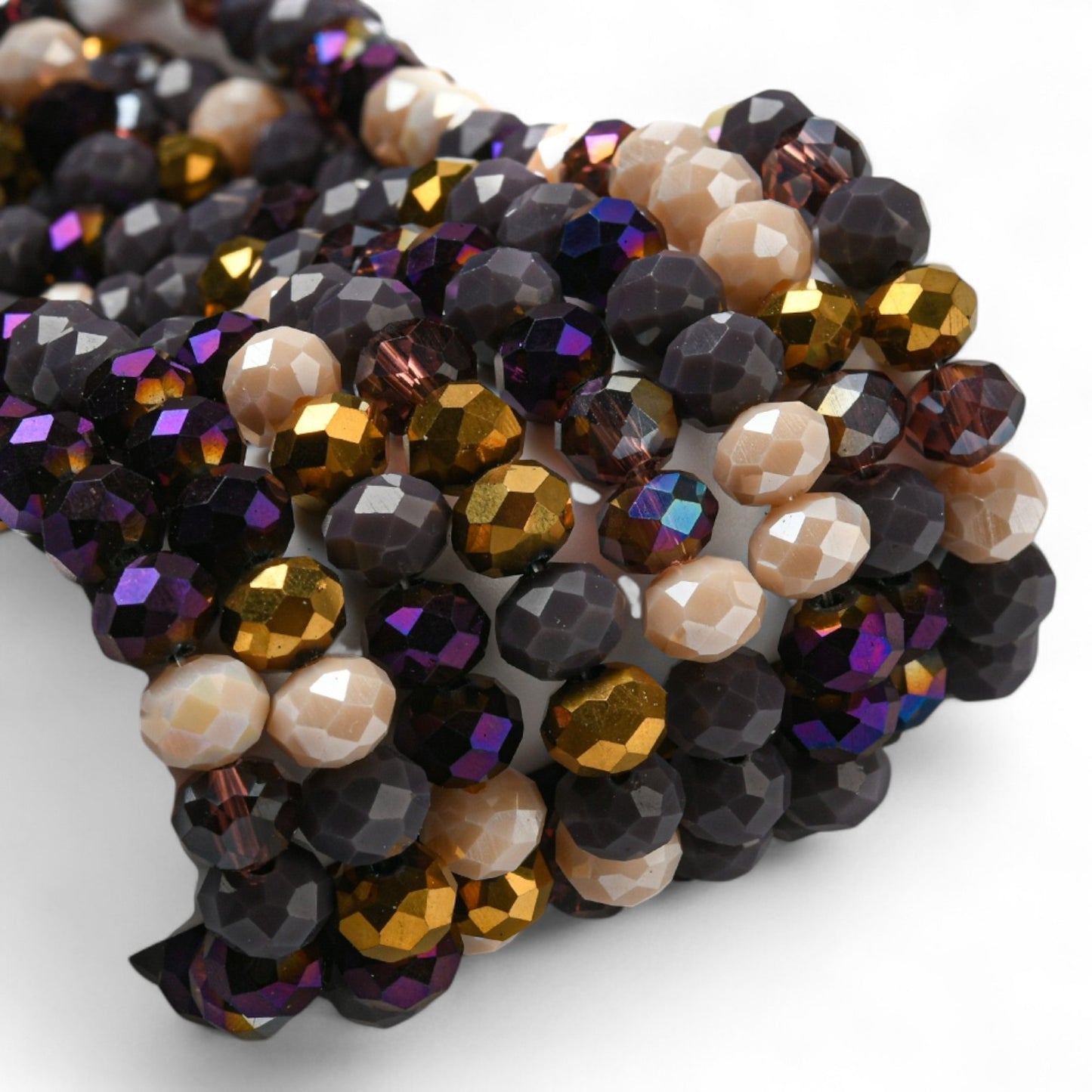 Perles en Verre à Facettes – Rondelles Violet et Doré – 8x6 mm