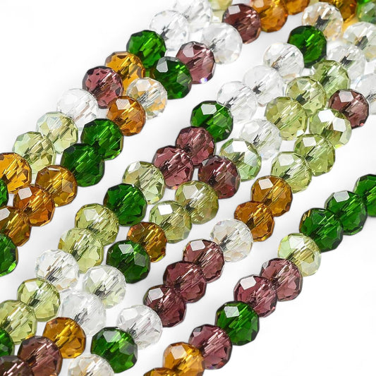 Perles en Verre à Facettes – Rondelles Vert et Marron – 6x5 mm