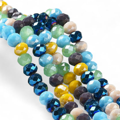 Perles en Verre à Facettes – Rondelles Multicolore Bleu et Jaune  – 8x6 mm