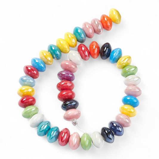 x10 Perles en Porcelaine Nacrées – Rondelles – Couleurs Mélangées – 12 mm