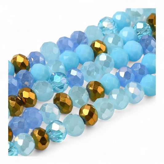 Perles en Verre à Facettes – Rondelles Bleu et Doré – 6x5 mm